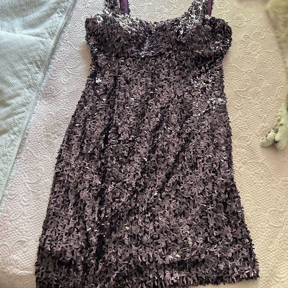 Suzi Chin for maggy boutique 12 Purple sequin mini; all over rectangles.